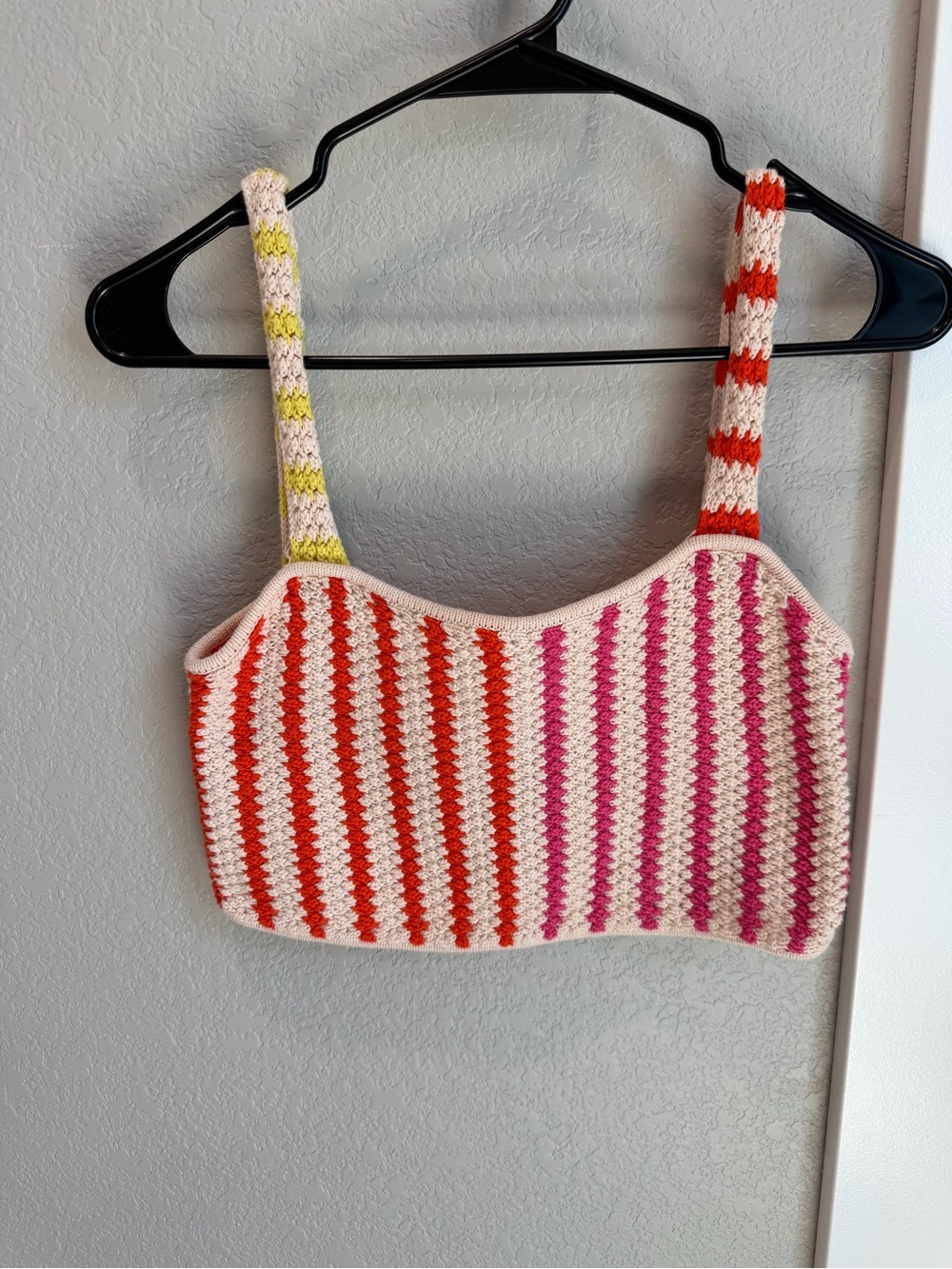 Striped Crochet Bandeau Crop Top - Pink, Orange & Cream